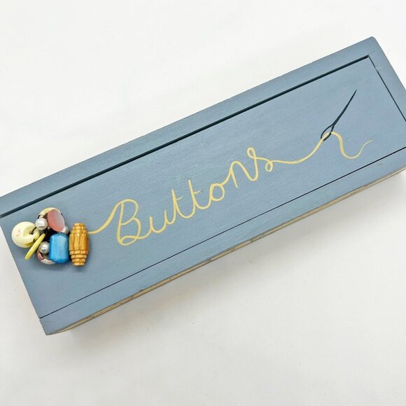 Hand painted decorative wooden box sewing notions and buttons One of a kind! - Picture 3 of 10